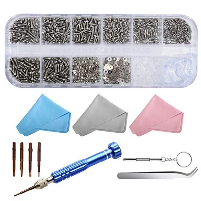 Afbeelding van Drado 1100 stks bril reparatie tool kit, kit zonnebril schroeven met siliconen neuspads, brillendoek, pincet, en schroevendraaier