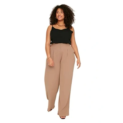 Afbeelding van Trendyol Claret Red High Waist Geplooide Geweven Stoffen Broek Tbbss22Pl0448