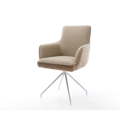 Afbeelding van Eetkamerstoel Heira Flex met armleuning kruisframe conisch roestvrij staal materiaalmix mud pocketveer kern 180 draaibaar