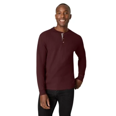 Afbeelding van Hanes Beefy Henley Shirt voor heren, Gekleurde bessen, M