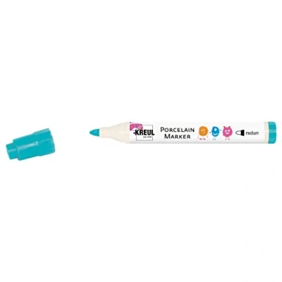 Afbeelding van KREUL 16316 PorcelainPen easy turquoise, lijndikte ca. 1 3 mm, met vormvaste penseelpunt, voor het beschilderen en decoreren van glas, porselein geglazuurde keramische goederen