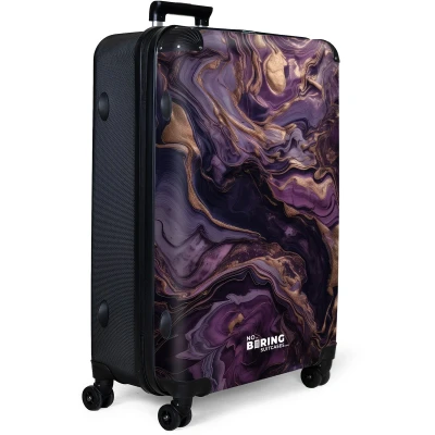 Afbeelding van NoBoringSuitcases.com® Koffer groot Reiskoffer lichtgewicht Marmer Paars Goud Rolkoffer met 4 wielen Grote trolley XL 98 liter bagage