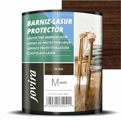 Afbeelding van LASUR MATTE BESCHERMENDE VERNIS in water. Het beschermt, decoreert en verfraait alle houtsoorten. (750 milliliter, walnoot)