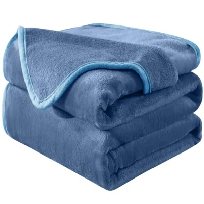 Afbeelding van HOZY Coperta Plaid Pile, Letto Singolo/Matrimoniale 150 x 200 cm Flanella, Divano Grande Caldo Morbida Blu lavato