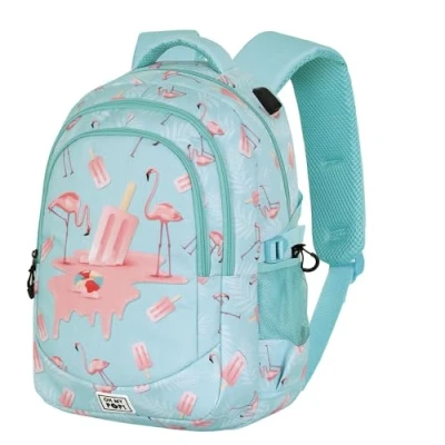 Afbeelding van Karactermania Oh My Pop Running Plus Rugzak Handbagage Backpack met Trolley bevestiging + USB poort Ice Flamingo Turquoise Roze
