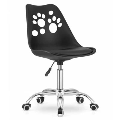 Afbeelding van PRINT Bureaustoel Zwart, Modern Ergonomisch Design, Verstelbare Zithoogte, Chromen Basis, Geschikt voor Kinderkamer, Thuiswerkplek of Kantoor, Max. 110 kg