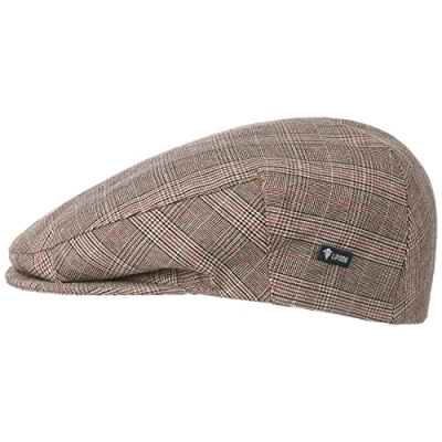 Afbeelding van Lipodo Devron Ruitjes Pet Heren Made in Italy katoenen cap flat hat met klep voering voor Lente/Zomer 61 cm beige