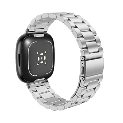 Afbeelding van MoKo Metal Strap Compatible with Fitbit Versa 4 Strap/Versa 3 Strap/Sense 2 Strap/Sense, Stainless Steel Replacement Watch Band Wristband for Women Men, Silver