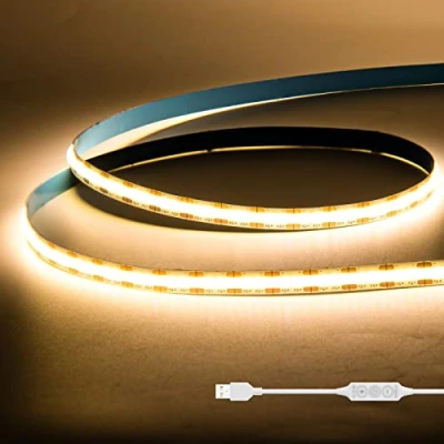 Afbeelding van GINGSOW Usb COB ledstrip, 5 V, warmwit, 2700 K, 1 m, 320 leds, dimbaar, CRI80+ tv achtergrondverlichting, flexibele led strip, vloerlamp voor keuken, thuis, doe het zelf verlichting