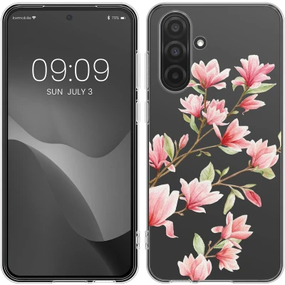 Afbeelding van kwmobile telefoonhoesje geschikt voor Samsung Galaxy A36 5G Hoesje smartphone in poederroze / wit transparant Magnolia design
