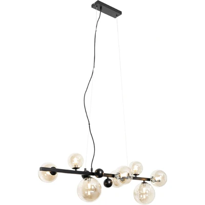 Afbeelding van QAZQA Art deco hanglamp zwart met amber glas 8 lichts David