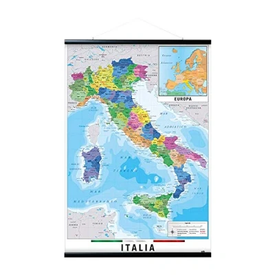 Afbeelding van Grupo Erik Magnetische wandhanger, hangset plus poster, 61 x 91,5 cm, kaart van Italië