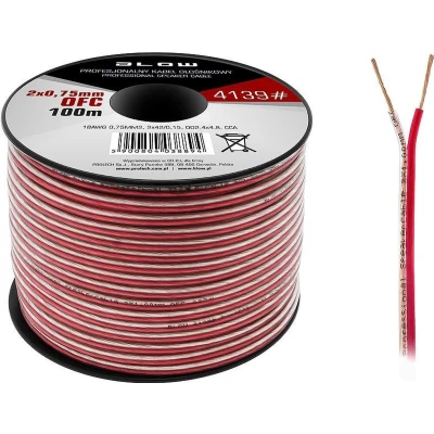 Afbeelding van HQ luidsprekerkabel 2 x 0.75 mm transparant/rood op rol 100 meter