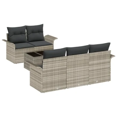 Afbeelding van vidaXL 6 Delige Tuin Sofa Set met Kussens Lichtgrijs Poly Rattan, 2 Zits Opslag &amp; Rattan