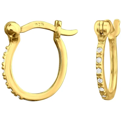 Afbeelding van JoyS Zilveren oorringen 13 mm / 1.5 zirkonia Franse sluiting oorbellen 14k goudplating goldplated