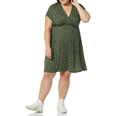 Afbeelding van Amazon Essentials Surplice jurk voor dames (verkrijgbaar in grote maten), olijfkleurige stippen, L