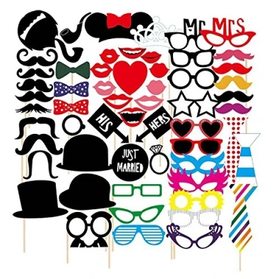 Afbeelding van JZK Set 58 x Feest photo booth fotohokje rekwisieten papier snor masker bowtie lippen hoed met stok voor verjaardagsfeest bruiloft afstuderen Feestbenodigdheden decoraties