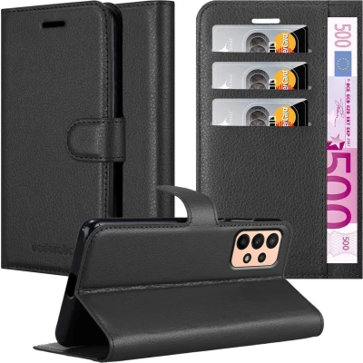 Afbeelding van Cadorabo Hoesje geschikt voor Samsung Galaxy A23 4G in PHANTOM ZWART Beschermhoes met magnetische sluiting, standfunctie en kaartvakje Book Case Cover Etui
