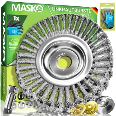 Afbeelding van MASKO® onkruidborstel voor bosmaaier en bosmaaier, 25,4 20 mm boring, draadborstel effectieve onkruidverwijdering, compatibel met Stihl, roestvrijstalen borstel incl