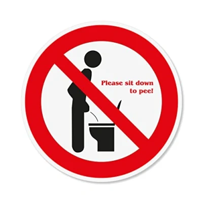 Afbeelding van hin_520 sticker &quot;Please sit down to pee!&quot; Ø 20 cm wc deksel Gelieve zittend te plassen contourgesneden grote zelfklevend rond permanent hechtend