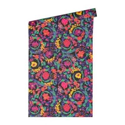 Afbeelding van SATIJN GLANZENDE KLASSIEKE BLOEMEN BEHANG Design bont zwart lila groen geel A.S. Création Versace 5