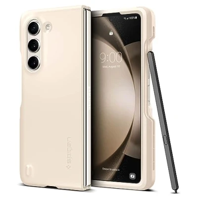 Afbeelding van Samsung Galaxy Z Fold 5 Hoesje Kunststof Spigen Backcover/Hardcase Beige Telefoonhoesje Shockproof/Valbescherming