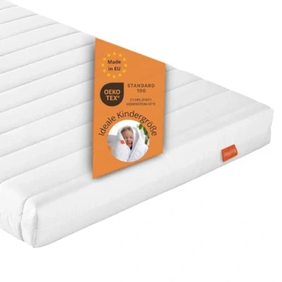 Afbeelding van sleepling Kindermatras, rolmatras, gastenmatras, comfortschuimmatras, gemaakt in de EU, overtrek wasbaar, Ökotex 100, hardheidsgraad 2, 70 x 140 10 cm, wit