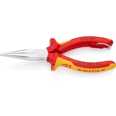 Afbeelding van Knipex Platspitse tang met zijsnijder (radiotang) verchroomd, geïsoleerd VDE gekeurd, bevestigingshaak om een valbeveiliging aan te brengen 160 mm (zelfbedieningskaart/blister) 25 06 T BK