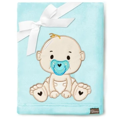 Afbeelding van Be Mammy Warme kinderdeken Knuffel Cadeau voor het kind met 3D applicatie BE20 168 (Poederblauw Jongen)