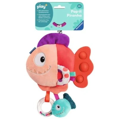 Afbeelding van Ravensburger 4871 play+ Pop it Piranha (rood), knuffeldier met veel speeleffecten, babyspeelgoed vanaf 0 maanden