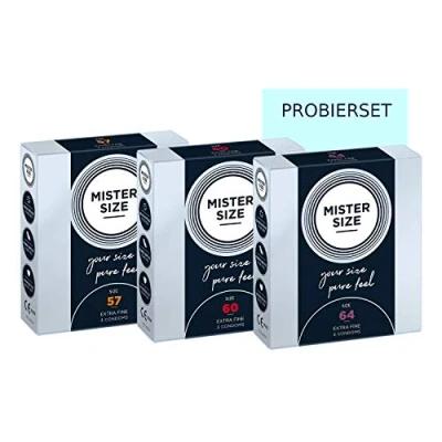 Afbeelding van MISTER SIZE Pure Feel: Feelgood Condooms Gevoelsechte Anticonceptie 100% Natuurlijk Rubberlatex in set voor proberen, 57 60 64 mm jeweil een Verpakking van 3 Stuks (3x3)