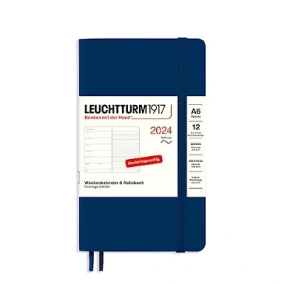 Afbeelding van LEUCHTTURM1917 367793 weekkalender &amp; notitieboek pocket (A6) 2024, zachte kaft, marine, Duits, 12 maanden