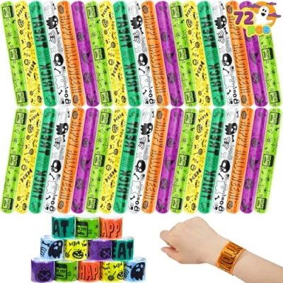 Afbeelding van JOYIN 72 STKS Halloween klap armbanden, 6 ontwerp speelgoed bulk voor Party gunsten, kinderen snuisterijen, klaslokaal prijzen, uitwisselen van geschenken