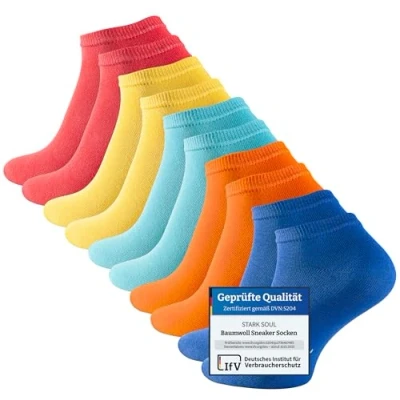 Afbeelding van STARK SOUL Essentials sneakersokken, katoen, zwart, wit, grijs, jeans, blauw, roze, rood, geel, oranje, kleurrijk, maat 35 50, Oeko Tex Standard 100, 10 paar, paar Fun Colors, 43/46 EU