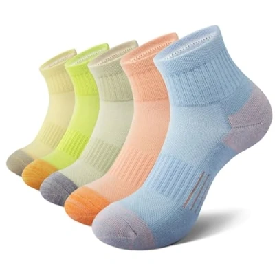Afbeelding van EKSHER Sneakersokken voor dames, 5 paar, katoen, badstof, quarter, loopsokken, hardlopen, kleurrijke sportsokken heren, ademend, Kleurrijk B2, 39 42 EU