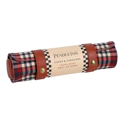 Afbeelding van Pendleton Red Black Check Pattern Chess &amp; Checkers: Travel Ready Roll Up Game