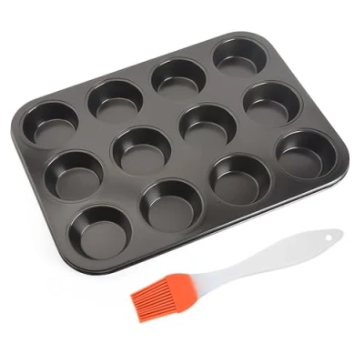 Afbeelding van 1 Moule à Gâteau Avec Pinceau En Silicone, Un Pâtisserie, Plateau Muffins De 12 Tasses, Cupcakes, Pudding Yorkshire, Pâtisserie Acier Au Carbone.