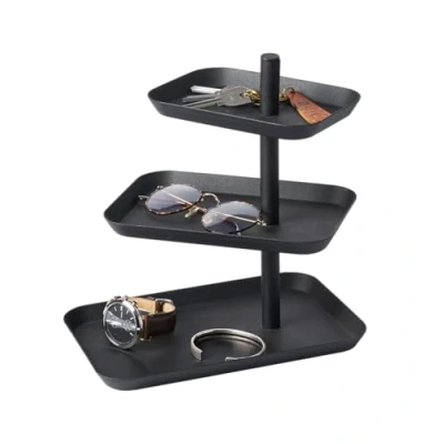 Afbeelding van YAMAZAKI Home 3 Tier Accessoire Tray Houder &amp; Opslag Staal Sieraden Organizer, Legering, Zwart, One Size
