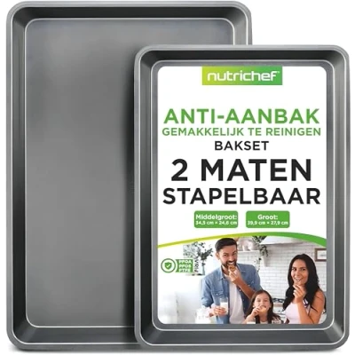Afbeelding van NutriChef, Bakplaat oven, 2 delige Anti aanbak Bakplaat, Grijs