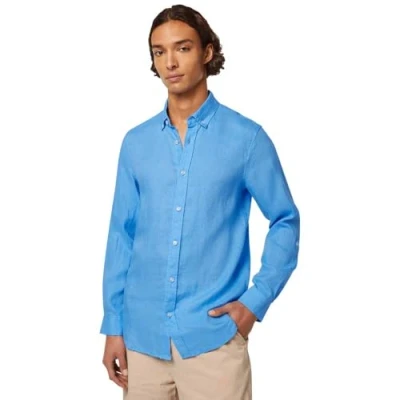 Afbeelding van Scotch and Soda Linnen Overhemd Blauw maat L Heren Overhemden Casual Effen met Regular fit Pasvorm