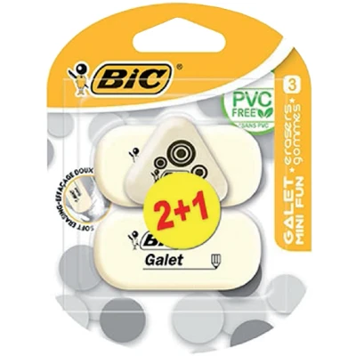 Afbeelding van Gum Bic Galet pvc vrij zacht potlood wit blister à 3 stuks