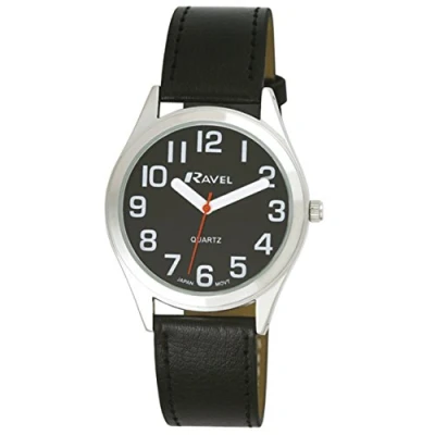 Afbeelding van Ravel Uniseks super gewaagd zicht hulp horloge met grote getallen (36mm) zwart/zilverkleurig/zwarte wijzerplaat