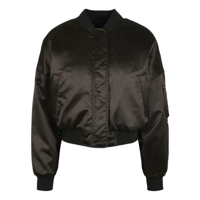 Afbeelding van Urban Classics Ladies Short Oversized Satin Bomber Jacket Bomberjacks, Dames, Maat: 3XL, Black