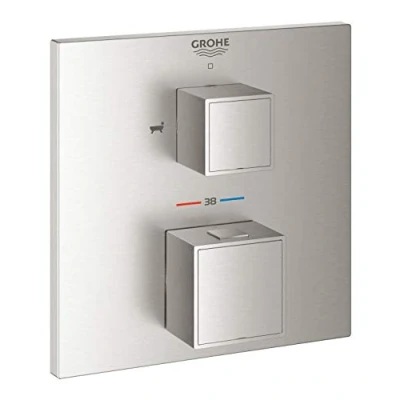 Afbeelding van Grohe grohtherm cube inbouwmengkraan opbouwdeel douche uitloop thermostaat eengreeps 2 weg omstelinrichting supersteel 24155dc0