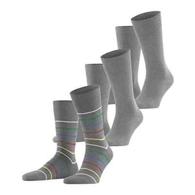 Afbeelding van Esprit Heren Multi Stripe 3 pack sokken duurzaam biologisch katoen kort patroon paar, grijs (Light Grey Melange 3390), 40 46 EU