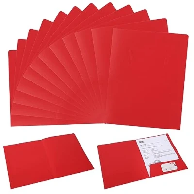 Afbeelding van Two pocket Portfolio&#039;s A4 Chemises à Double Poches map, 12 stuks kraftpapier 2 vakken documentenmap papier presentatiemap voor bestanden, vergaderingen, rapporten, kantoorbenodigdheden (rood)
