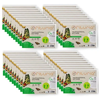 Afbeelding van Ofituria, gerecycled papier, 80 g, A4, 250 vellen, 100% verpakking met DIN A4 natuurlijke kleur, geschikt voor laser en inkjetprinters, 40 stuks