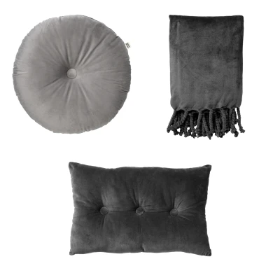 Afbeelding van Dutch Decor VOORDEELSET SHADES OF Gray Olly &amp; Valerie Florijn Micro Chip grijs Charcoal antraciet Set van 3 stuks