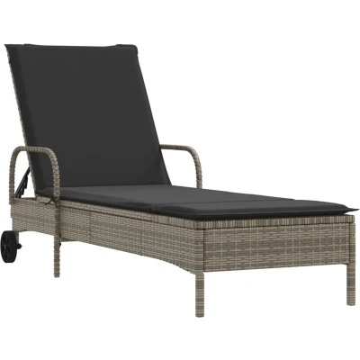 Afbeelding van Ligbed met wielen en kussen poly rattan grijs