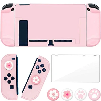 Afbeelding van OLDZHU Dockable beschermhoes compatibel met NS Switch Joy Con Controllers, glazen screenprotector en 4 duimgrepen, schokabsorptie anti kras